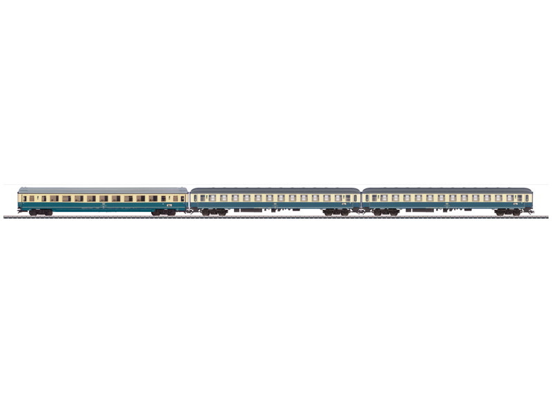 W441-43306  InterCity 690 Hohenstaufen Express 2nd Class 3-Car Set - 3-Rail - Ready to Run -- German Federal Railroad DB (Era IV 1983, Ocean Blue, ivory)