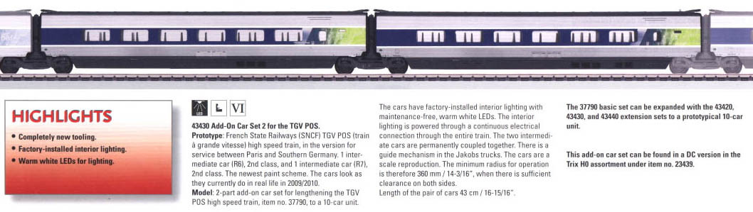 W441-43430  TGV Intermediate 2-Car Add-On Set #2 -- French State Railways