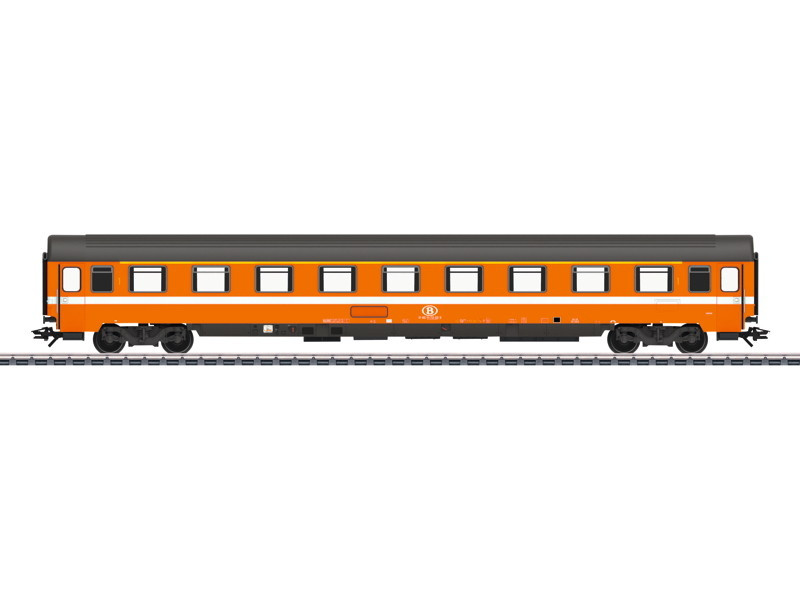 W441-43510  Eurofima Type AI6 1st Class Compartment Car - 3-Rail - Ready to Run -- Belgian State Railroad SNCB/NMBS (Era IV 1979, orange, gray, white)