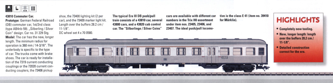 W441-43810  1st/2nd Class Type AB4nb-59 Commuter Car -- German Federal Railroad (Silver Coins)