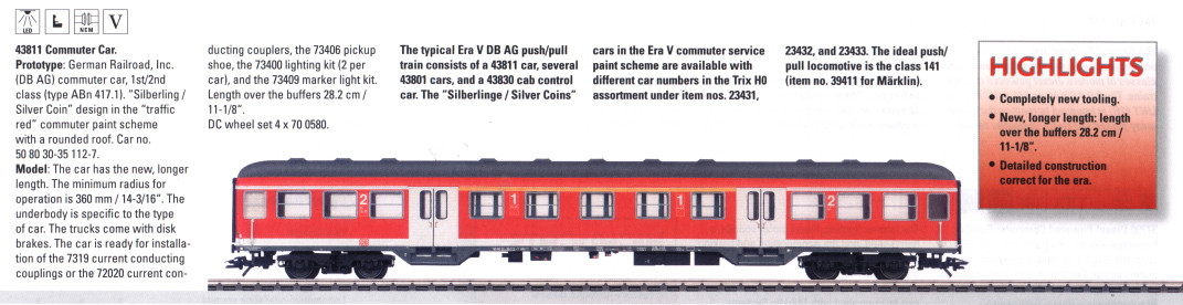 W441-43811  Type ABn 417.1 1st/2nd Class Commuter Car -- German Federal Railroad (DB) "Silberling (Silver Coin)" #50 80 31-35 112-7