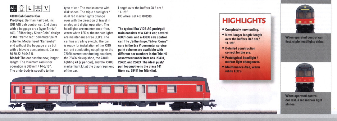 W441-43830  2nd Class Type Bnrdzf 463 Cab Control Car -- German Railroad Inc. (Silver Coins)