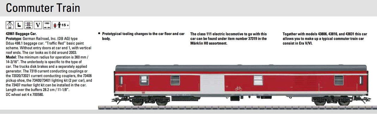 43961 Type Dduu 498.1 Baggage Car - 3-Rail - Ready to Run -- German Railroad DB AG (Era V 2003; Traffic Red, gray)