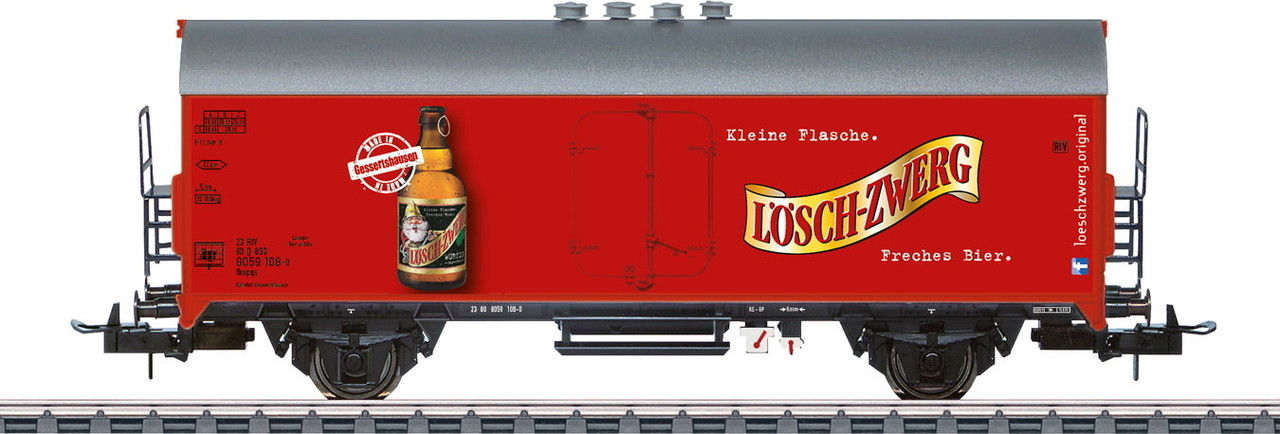 45023 Type Tehs 50 Beer Reefer - 3-Rail Ready to Run -- Schimpfle (Era VI, red, white, Losch-Zwerg Beer)