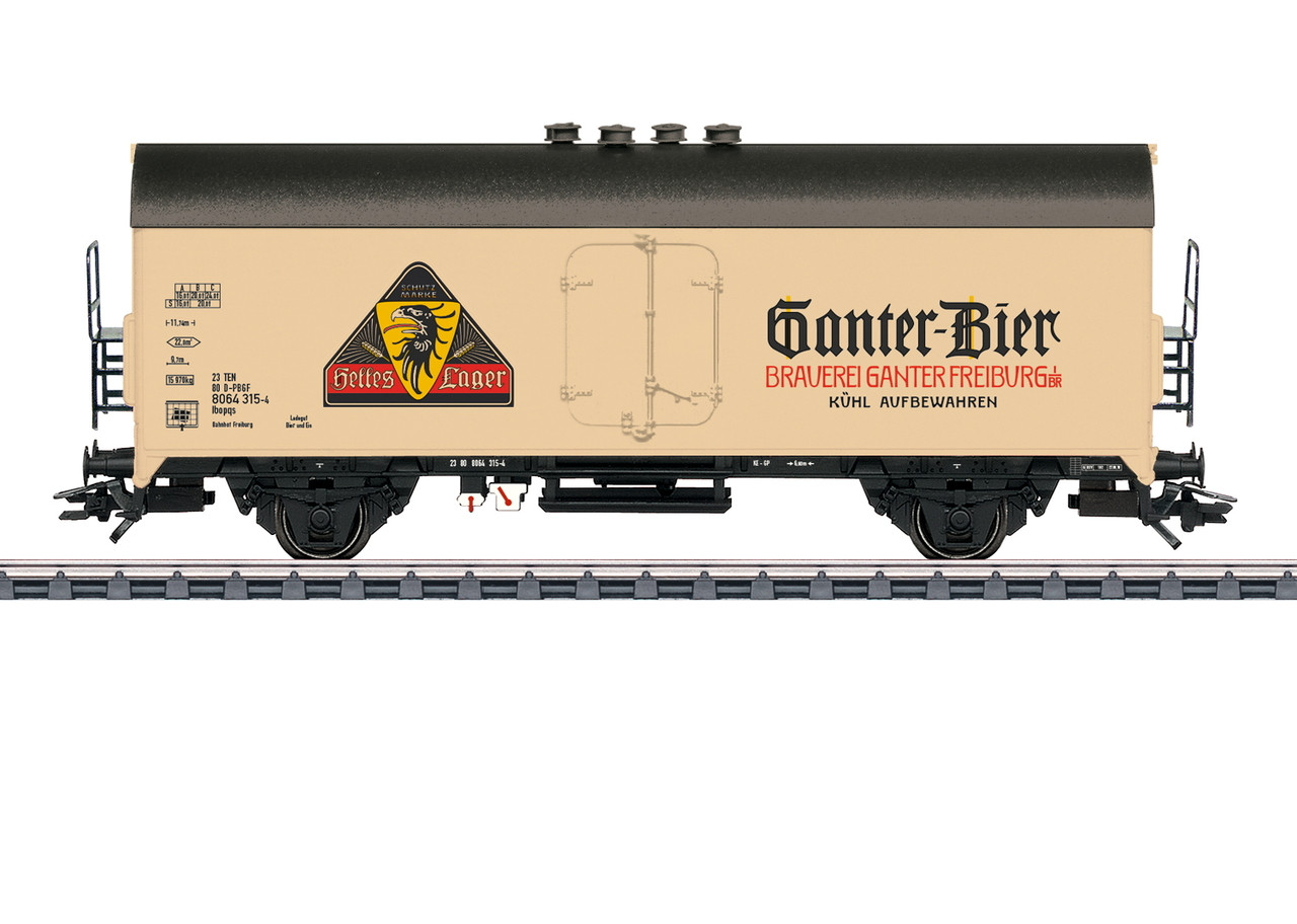 45026 Beer Reefer - 3-Rail - Ready to Run -- Ganter Light Lager (beige, gray, red, black)