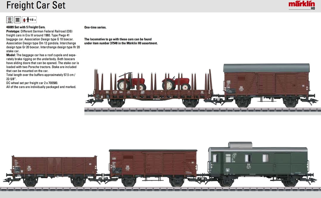 W441-46089  Era III 5-Freight Car Set - 3-Rail - Ready to Run -- German Federal