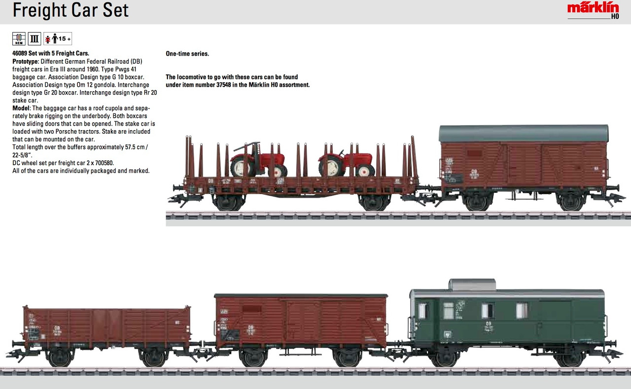 W441-46089  Era III 5-Freight Car Set - 3-Rail - Ready to Run -- German Federal