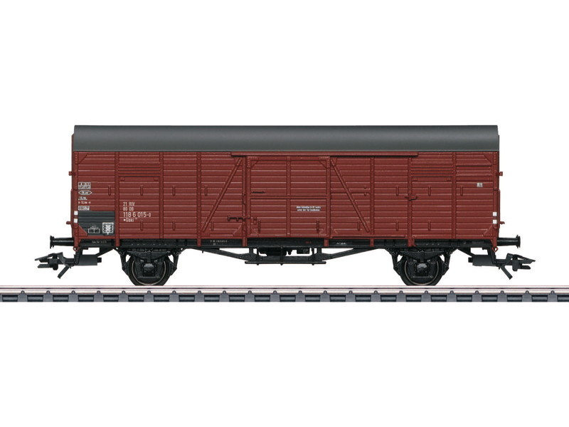 W441-46163  Type Gbkl 238 Wood Boxcar - 3-Rail - Ready to Run -- German Federal Railroad DB (Era IV 1972, Boxcar Red, gray)