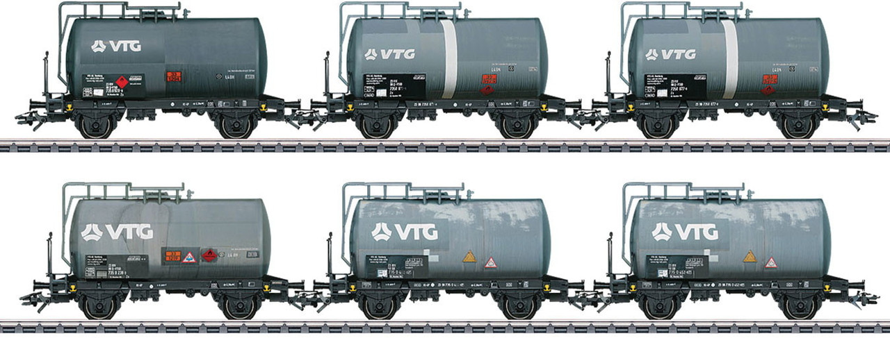 46436 Type Zs Tank Car 6-Pack - 3-Rail Ready to Run -- VTG (Era VI, Weathered, gray)