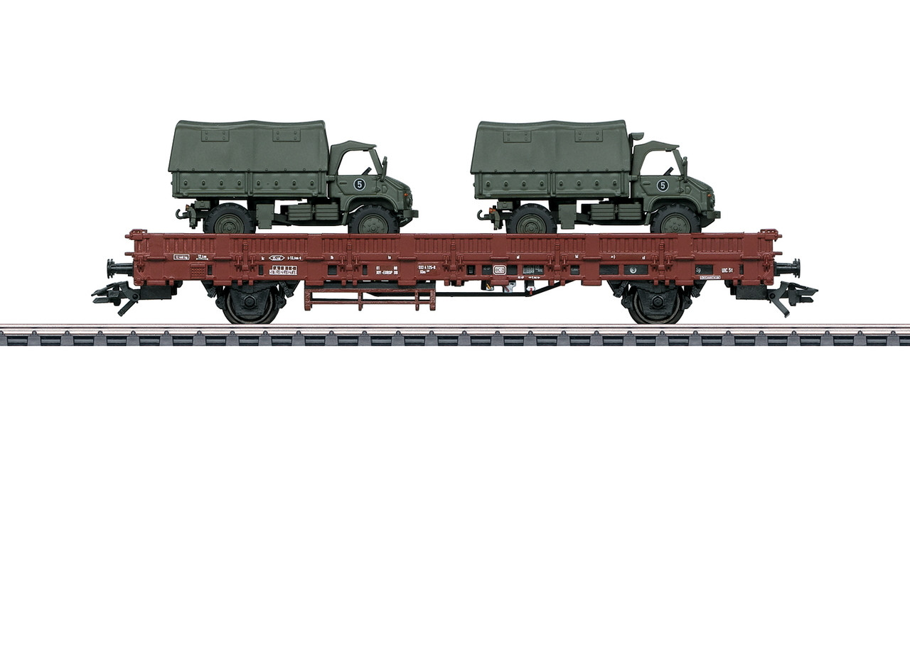 46936 Type Kbs 443 Stake Car with Unimog S404 Military Load - 3-Rail - Ready to