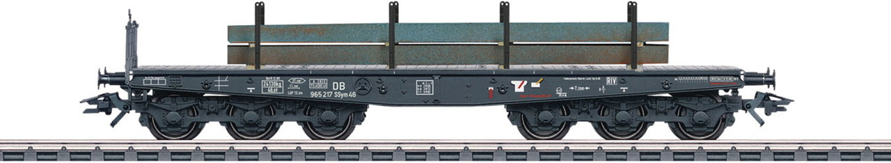 W441-48689  Type SSym 46 Heavy-Duty Flatcar w/Steel Slab Load - 3-Rail Ready to Run -- German Federal Railroad DB (Era III, gray)