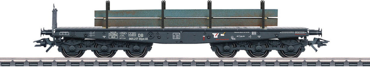 W441-48689  Type SSym 46 Heavy-Duty Flatcar w/Steel Slab Load - 3-Rail Ready to Run -- German Federal Railroad DB (Era III, gray)