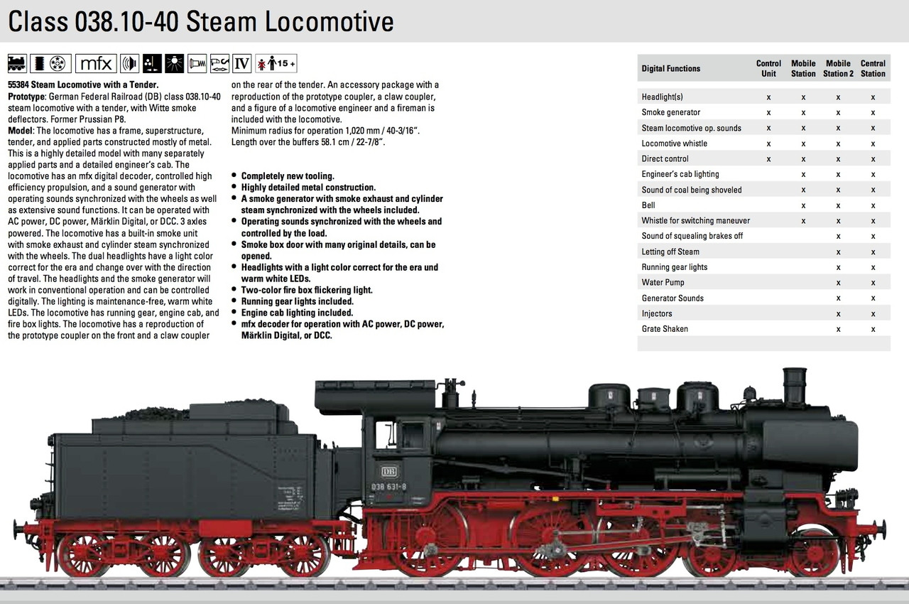 W441-55384  Class 38.10-40 4-6-0 - Sound & DCC -- German Federal Railroad DB (Era IV)