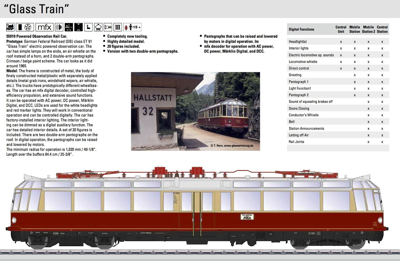W441-55919  Class ET 91 Glass Train Observation Electric Railcar w/Sound & Digital -- German Federal Railroad (Era III; Crimson, Beige)