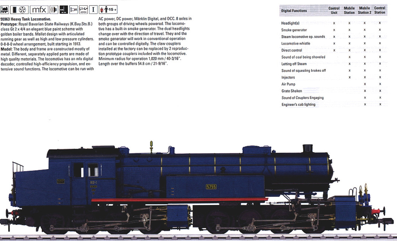 W441-55963  Class Gt 2 x 4/4 0-8-8-0 - Sound & Digital/DCC -- Royal Bavarian State RR K.Bay.Sts.B. (Era I, blue, black)