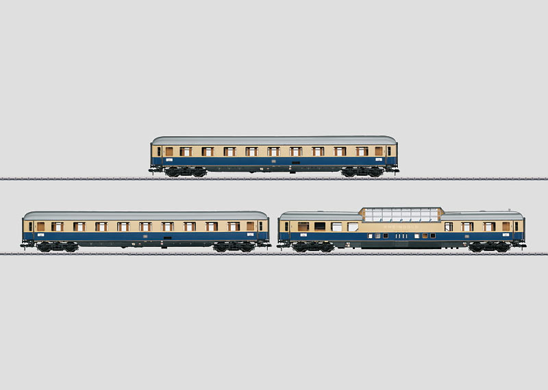 W441-58058  1962 Rheingold 3-Car Passenger Set w/Interior Lights & Detail - Ready to Run -- German Federal Railway EE (2 Type Avum 111 & Adum Dome; Era IV, blue, cream)