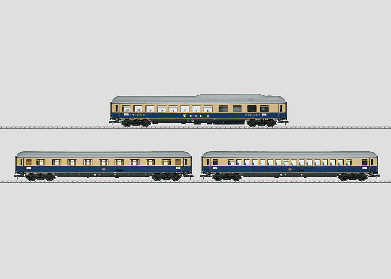 W441-58059  1962 Rheingold 3-Car Passenger Set w/Interior Lights & Detail - Ready to Run -- German Federal RR DB TEE, WR4um-62, Av4um-62 & Ap4um-62 (Era IV, blue, cream