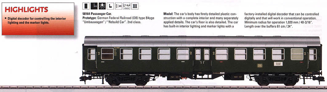 W441-58164  Type B4yge 2nd Class w/Digital Light - Ready to Run -- German Federal Railroad DB #2 Umbauwagen/Rebuild (Era III, green)