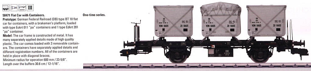 W441-58471  Type BT 10 Flatcar w/Eokrt 011 & Edkrt 201 Container Load - Ready to Run -- German Federal Railroad DB (Era III, black w/gray Containers)