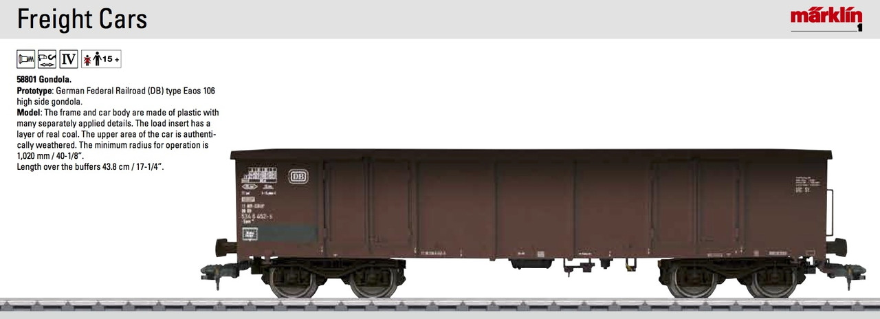 58801 Type Eaos 106 High-Side Gondola w/Coal Load - Ready to Run -- German Federal Railroad DB (Era IV, Boxcar Red)