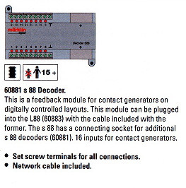 60881 S 88 Decoder/Feedback Module -- For 3-Rail AC Layouts