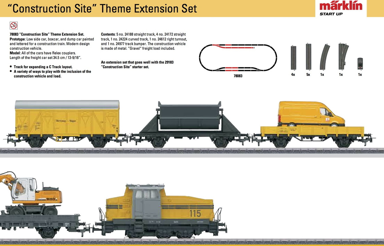 78083 Construction Site Extension Set - 3-Rail - Ready to Run - My World -- Construction Train (yellow, black)