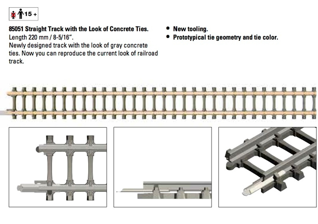 85051 A1  Code 55 Straight Track w/Concrete Ties -- 8-5/16"  22cm
