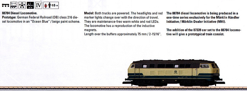 W441-88784  Class 216 Diesel - Standard DC - Exclusiv -- German Federal Railroad DB (ocean blue, beige)