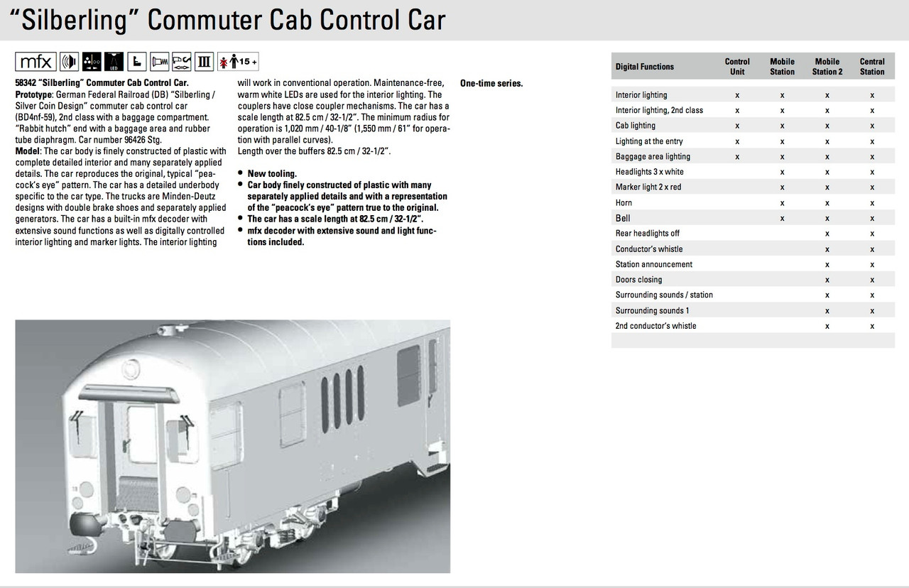 58342 Silberling/Silver Coins Cab Control Car - 3-Rail - Ready to Run -- German Federal Railroad DB