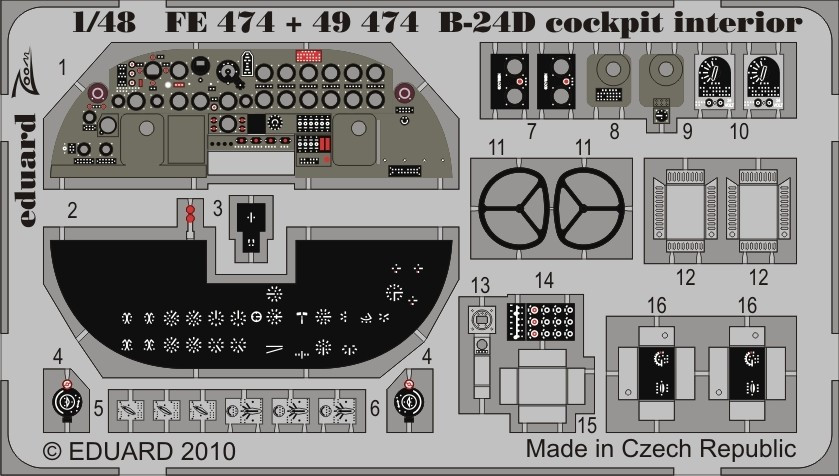 1/48 Aircraft- B24D Cockpit Interior for RMX (Painted Self Adhesive)