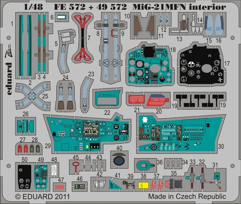 1/48 Aircraft- MiG21MFN Interior for EDU (Painted Self Adhesive)
