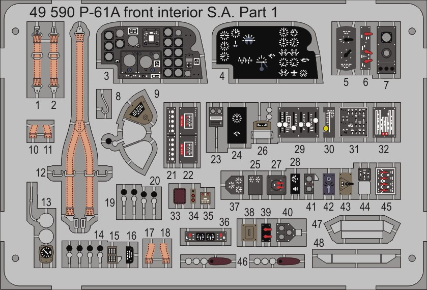 1/48 Aircraft- P61A Front Interior for LNR (Painted Self Adhesive)