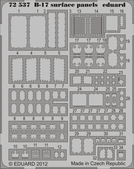 1/72 Aircraft- B17 Surface Panels for RVL (Painted Self Adhesive)