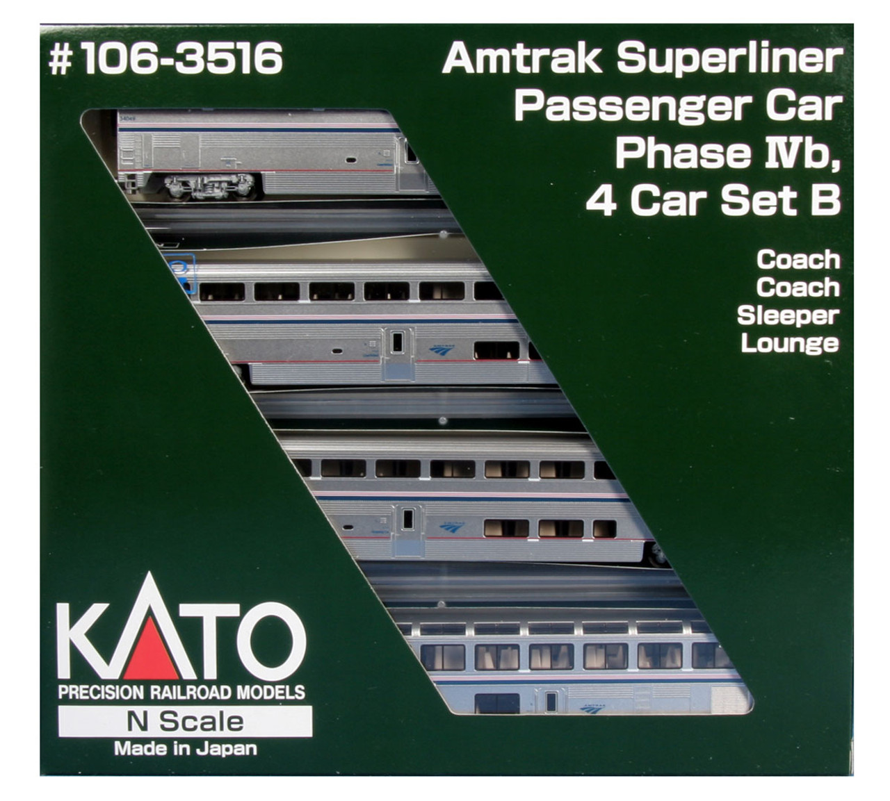 N Amtrak PhIVb Superliner Set B/4pk w/InteriorLighting