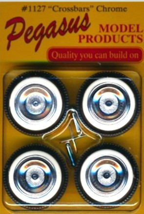 PGH-1127W  1/24-1/25 Crossbars Chrome Rims w/Fat Whitewall Tires (4)