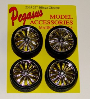 PGH-2365  1/24-1/25 Bingz Chrome Spinning Centers Rims w/Tires (4)