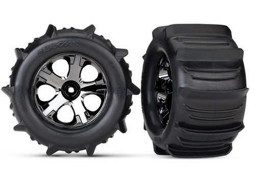 Tires & wheels, assembled, glued (2.8') (All-Star black chrome wheels, paddle tires, foam inserts) (nitro rear/electric front) (2) (TSM rated)
