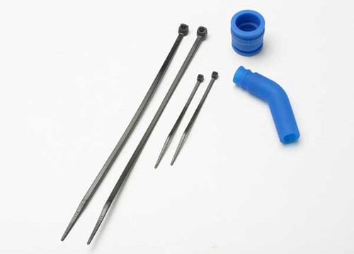 Pipe coupler, molded (blue)/ exhaust deflecter (rubber, blue)/ cable ties, long