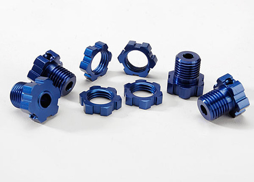 Wheel hubs, splined, 17mm (blue-anodized) (4)/ wheel nuts, splined, 17mm (blue-a
