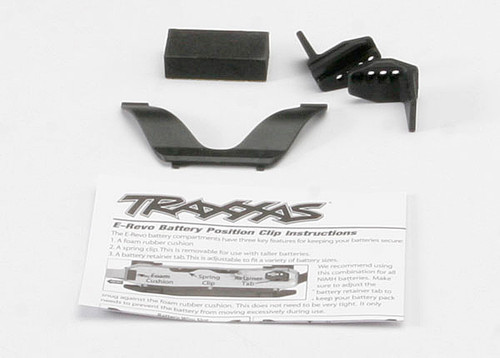 Retainer clip, battery (1)/ front clip (1) /rear clip (1)/ foam spacer (1) (for one battery compartment)