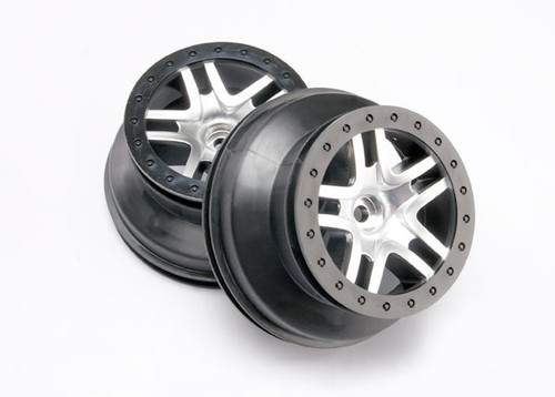 Wheels, SCT Split-Spoke, satin chrome, black beadlock style, dual profile (2.2' outer, 3.0' inner) (2WD front) (2)