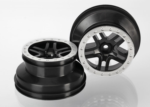 Wheels, SCT Split-Spoke, black, satin chrome beadlock style, dual profile (2.2' outer, 3.0' inner) (2WD front) (2)