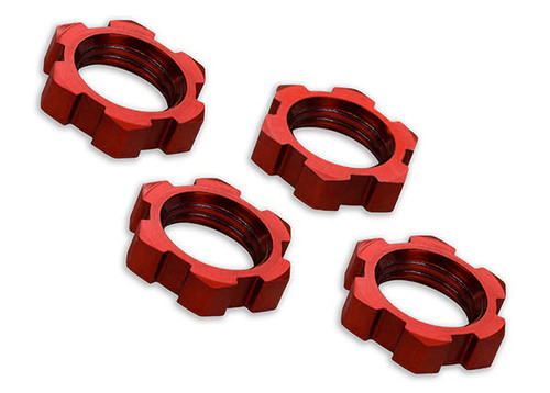 Wheel nuts, splined, 17mm, serrated (red-anodized) (4)