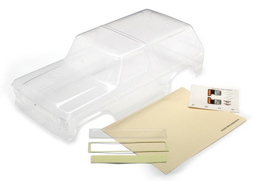 Body, Ford Bronco (clear, requires painting)/ decals/ window masks/ tailgate panel insert/ adhesive foam tape (2)