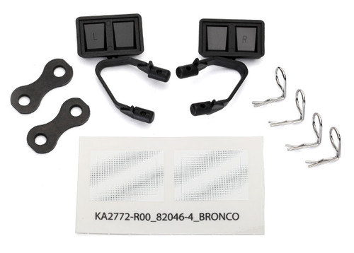 Mirrors, side, black (left & right)/ retainers (2)/ body clips (4) (fits #8010 body)