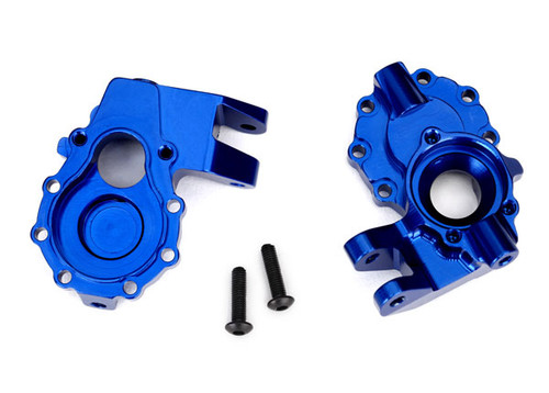 Portal housings, inner (front), 6061-T6 aluminum (blue-anodized) (2)/ 3x12 BCS (2)