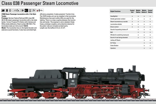 M37988  2014 Dgtl DB cl 038 Steam Passenger Locomotive with Tender (HO Scale)