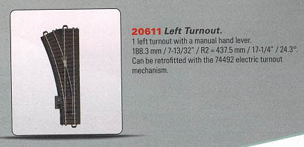 W441-20611  3-Rail C Track - My World -- Manual Turnout - Left-Hand