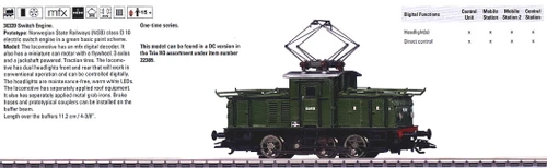 W441-36339  Class EL 10 Electric Switcher - Digital Equipped -- Norwegian State Railways NSB (Era III, green)