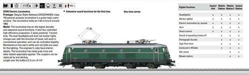 W441-37245  Class 140 Electric - 3-Rail w/Sound & Digital -- Belgian State Railways SNCB/NMBS (Era III 1960, green, silver, black)